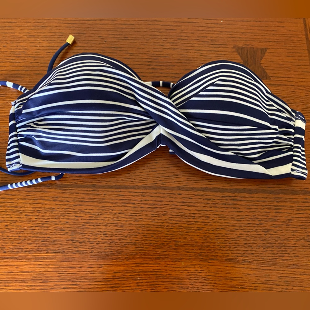 Striped Blue and White Bikini Top